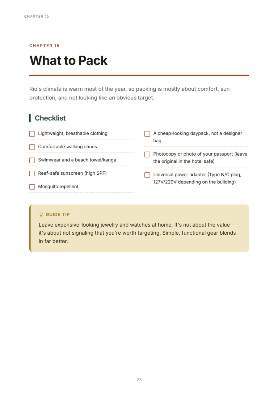 Packing checklist page